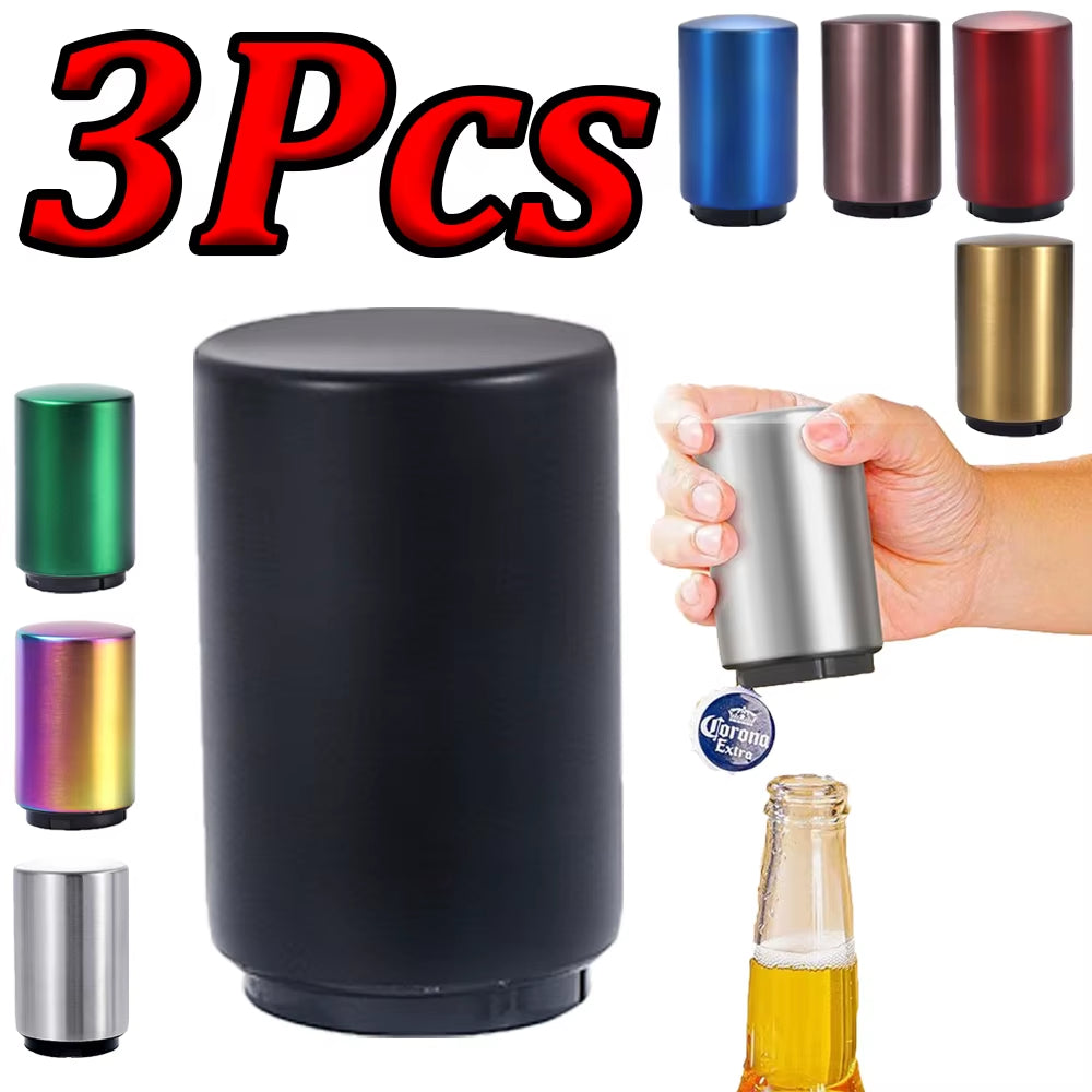 1-3Pcs Stainless Steel Beer Bottle Opener Automatic Magnet Beer Opener Stainless Steel Push down Opener Wine Kitchen Bar Tools